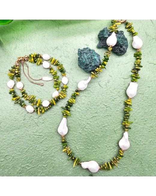 Farra Metallic Bohemian Bamboo Coral With Baroque Pearls Necklace