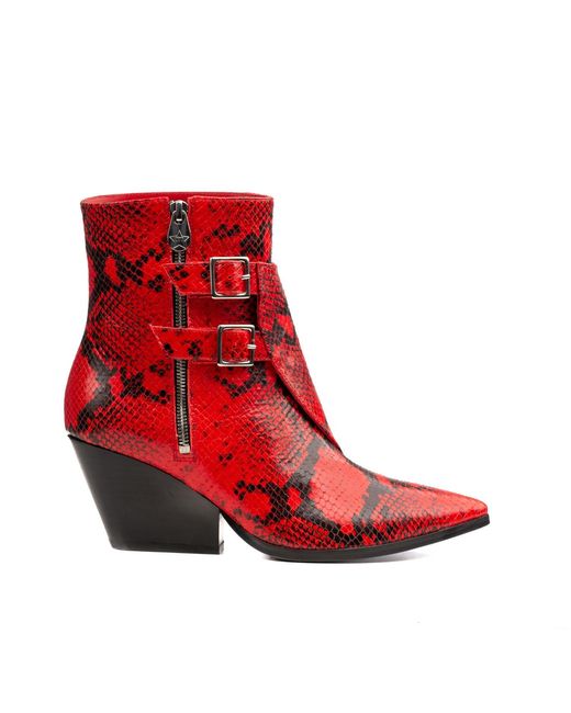 Rosamund Muir London Red Beatrix & Snake Print Ankle Boots