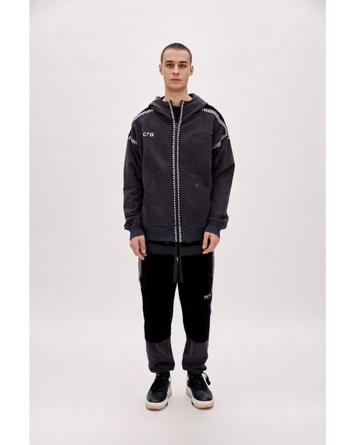 Pcfg Black Crochet Zip Up Hoodie for men