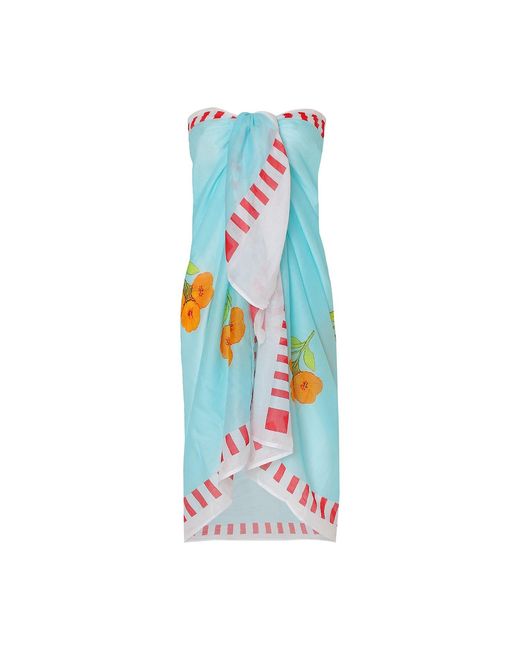 DHARA SHETH DUBAI Blue Azure Bloom Floral Resort Tube-Style Sarong