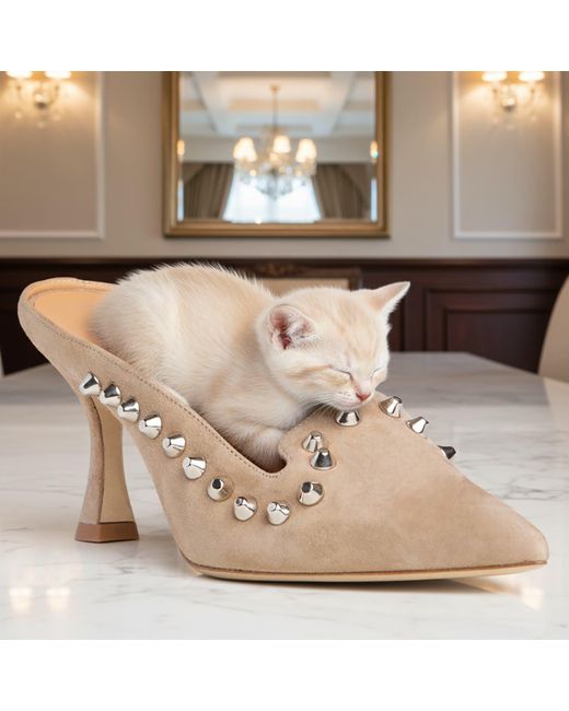 Beautiisoles by Robyn Shreiber Made in Italy Pink Neutrals Georgia Cam Suede Studded Evening Day Wear Mule