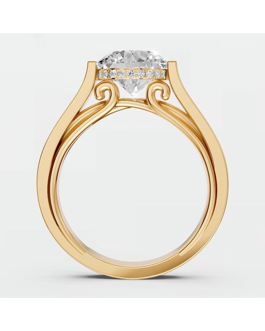 Aya Fine Jewelry Metallic Round Lab Diamond Solitaire Engagement Ring With Hidden Halo