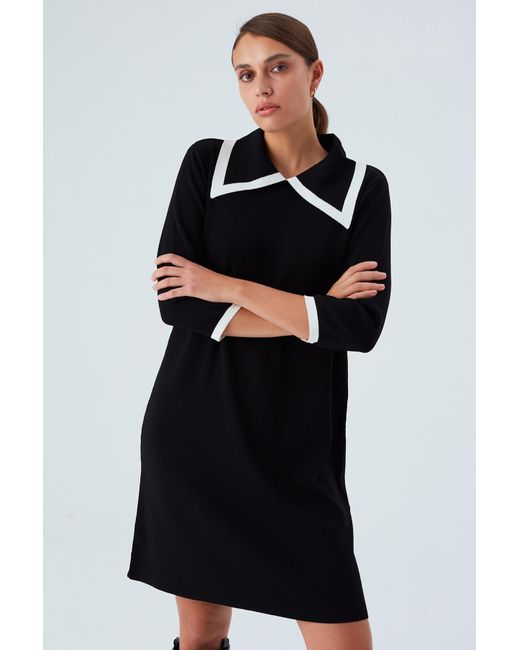 Peraluna Black Grace Loose Fit A-form Rayon Knit Dress In