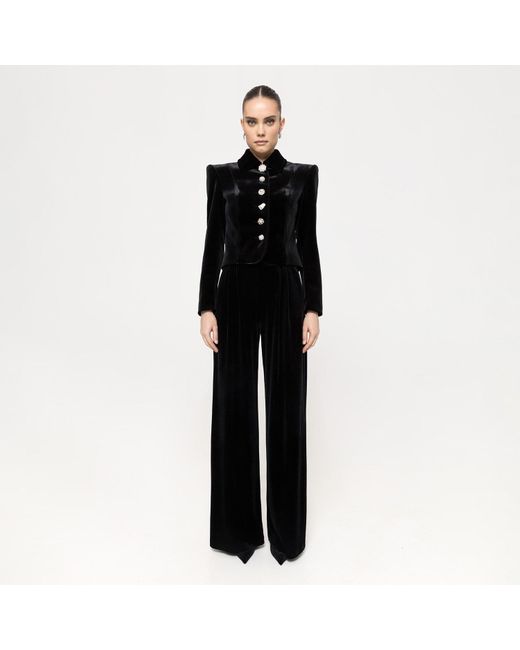 Nissa Black High-Waisted Velvet Pants