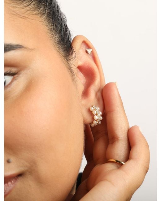 The Jewelz Metallic Raise Me Pearl Hoops Earrings