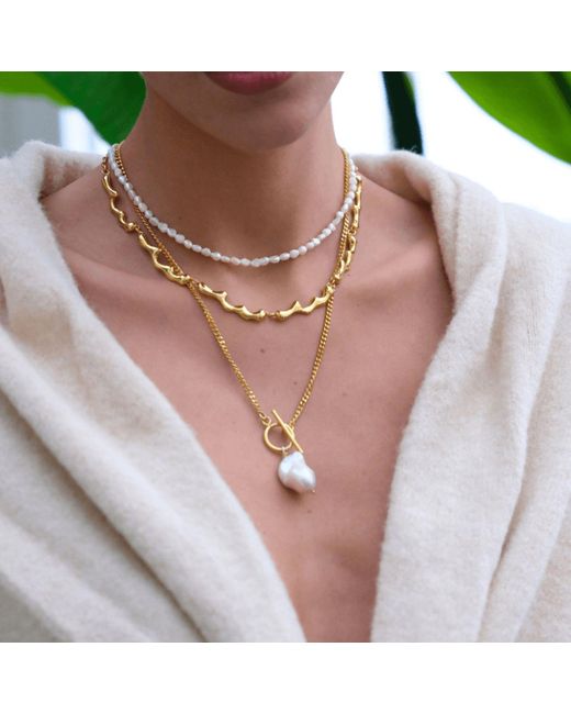 LINYA JEWELLERY Metallic Yao Baroque Pearl Chain Necklace
