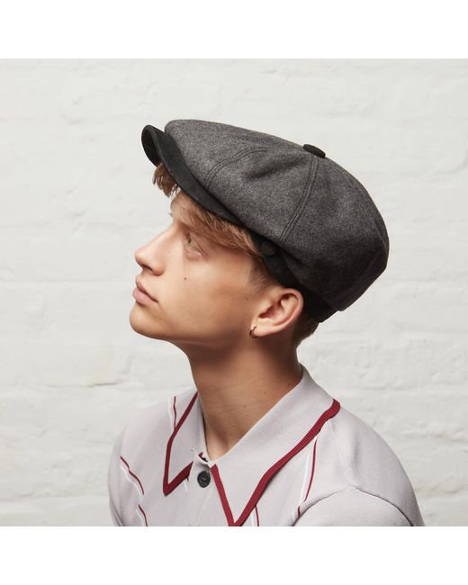 Dasmarca Hats Gray Eden Wool Newsboy Bakerboy Peaky Cap With Leather Visor Peak for men
