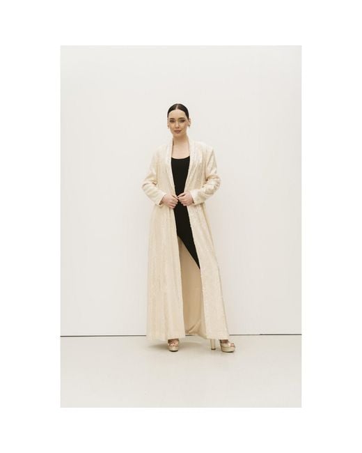 Roqaia Fashion House Natural Neutrals Moon Jacket — Off Long Glitter