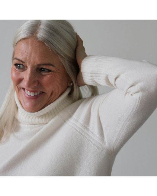 tirillm White Abby A Line Long Turtle Neck Pullover, Off