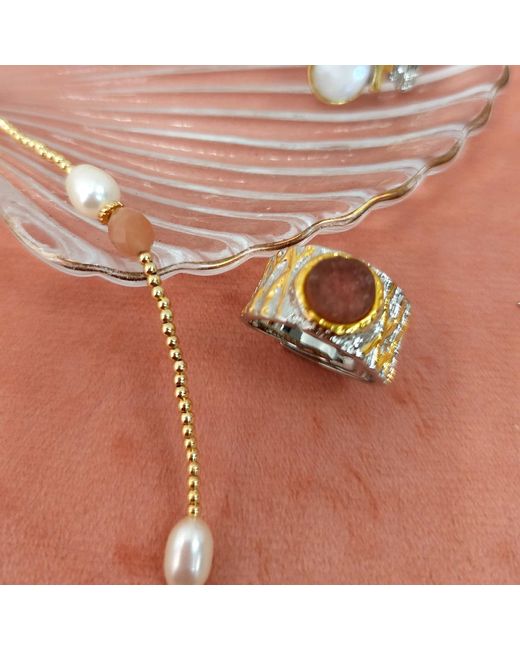 Farra Metallic Moonstone Adjustable Ring