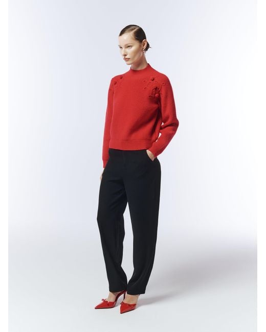 Sour Figs Red Shoulder-Detail Bobble-Knit Jumper