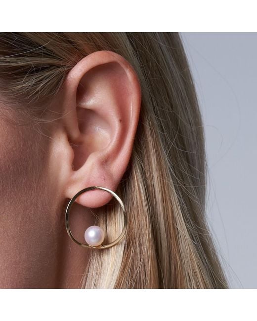Pearls of the Orient Online Metallic Gratia Large Curved Circle Stud Earrings With Cultured Akoya Pearl