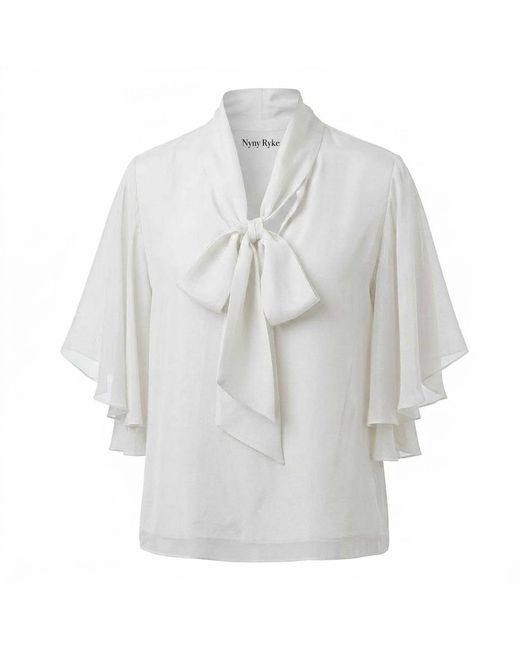 Nyny Ryke Gray Ada, Bow Tie Silk Blouse, Sophisticated Day-To-Evening Top