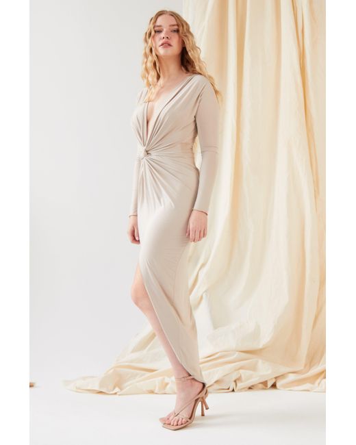 Sarvin Natural Neutrals Low Cut Dress Plunging Neckline