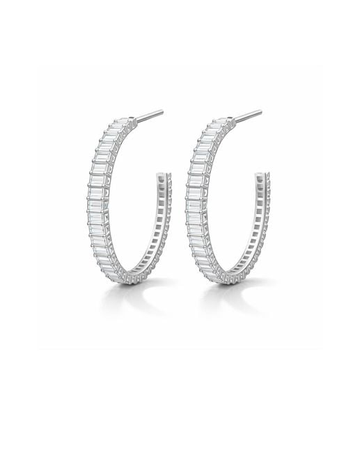 Maison De Gala Metallic Tone Baguette Crystal Hoop Earrings