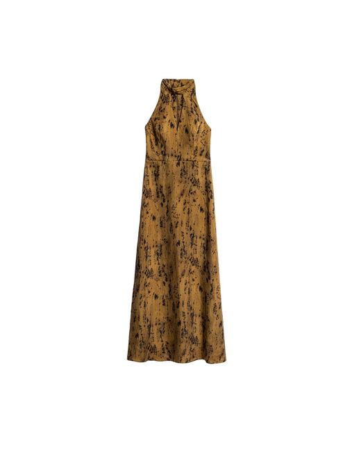Nocturne Natural Printed Halter-Neck Maxi Dress