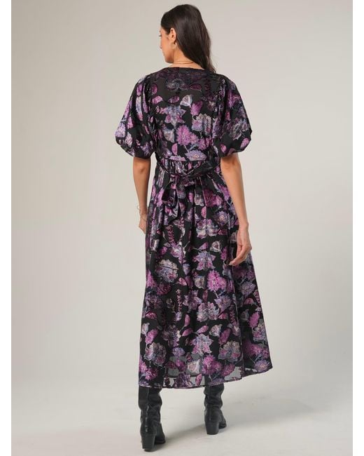 Rose & Nancy Purple Margot Velvet Burnout Floral Dress