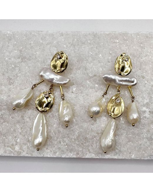 Rare Matters Jewelry Metallic Celestial Cascade Baroque Pearl Earrings