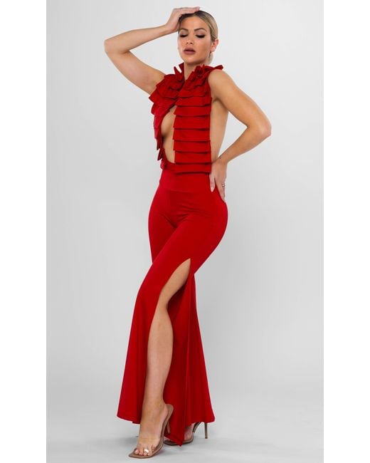 ANTONINIAS Red Dahlia Plunge One-Piece Swimsuit