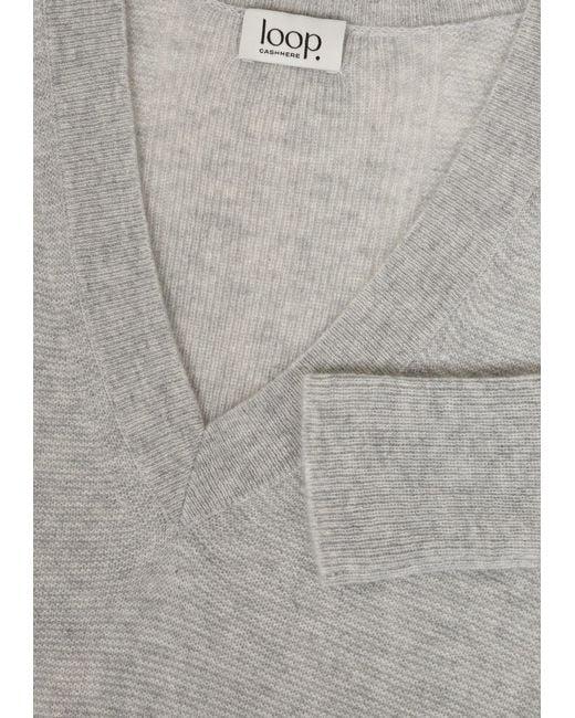 Loop Cashmere Gray Relaxed Lofty V Neck Sweater