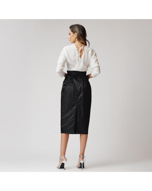 concept A trois Black Pleated Skirt With Pockets, Made Of Taffeta