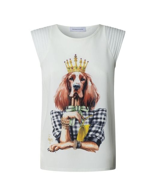 The Extreme Collection White Printed T-Shirt With Pleated Shoulders Structured