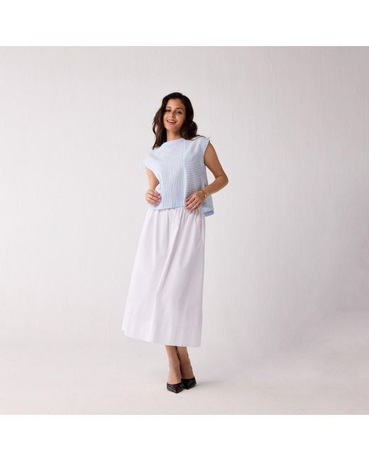 REISTOR Blue Button-Back Crew Neck Top