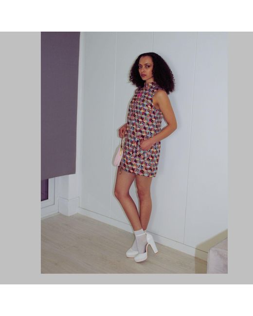 Couture to Your Door Blue Mod Mini Geometric Aline Tapestry Dress