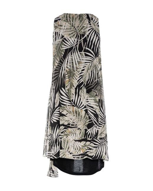 Conquista Black Sleeveless Double Layer Tropical Print Dress