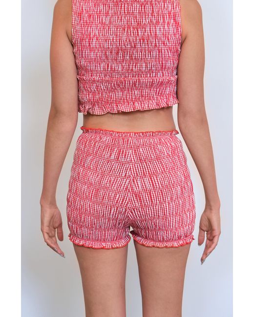 Amy Lynn Pink Danica Cotton Gingham Shirrerd Shorts
