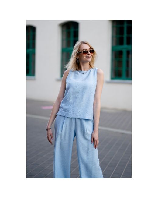 Oh!Zuza Blue Matte Viscose Top & Wide-Leg Trousers Set
