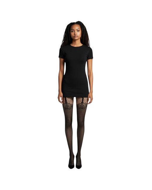 HIGH HEEL JUNGLE by KATHRYN EISMAN Black Suspend Reality Mesh Tights