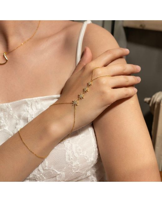 Spero London Metallic Stars Of Universe Sterling Plated Hand Chain Ring