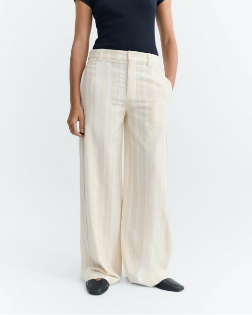 Thinking Mu White Serena Striped Straight Pants