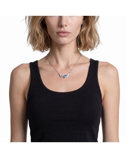 Modenaire Metallic Aqua Teardrop Angel Wing Pendant Necklace