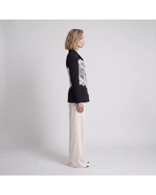Modenaire Black Lace Corset Detail Blazer With Tailored Fit And Button Front