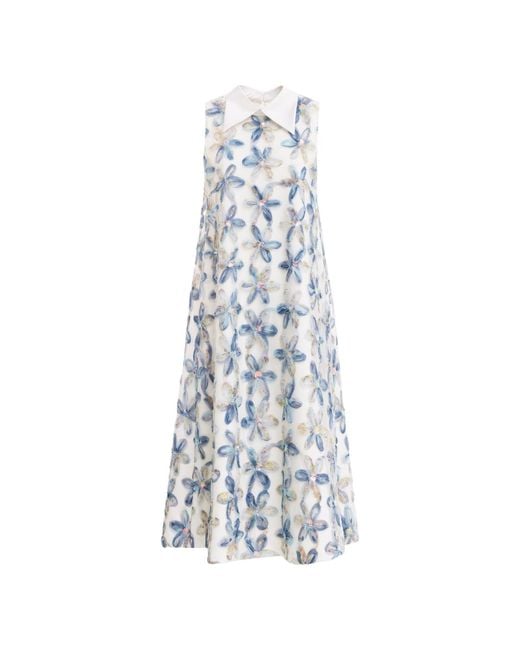 Julia Allert Blue Textured Floral A-Line Midi Cocktail Dress