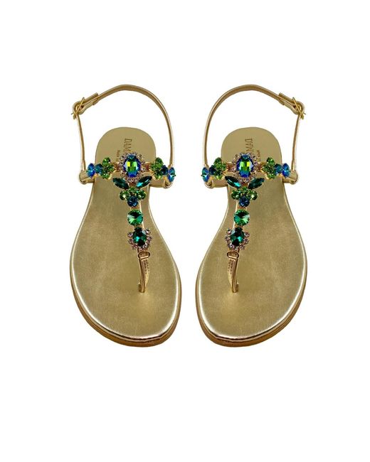 DAMAPREZIOSA Metallic Lucrezia Flat Sandal With Crystals