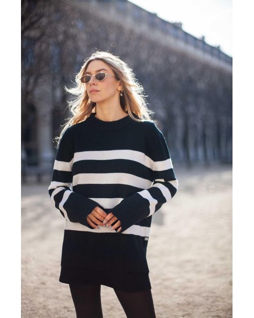 SALANIDA Black Marina Striped 100% Merino Sweater