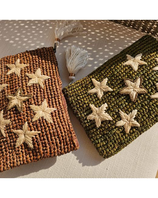OhSun Green Starr Raffia Clutch