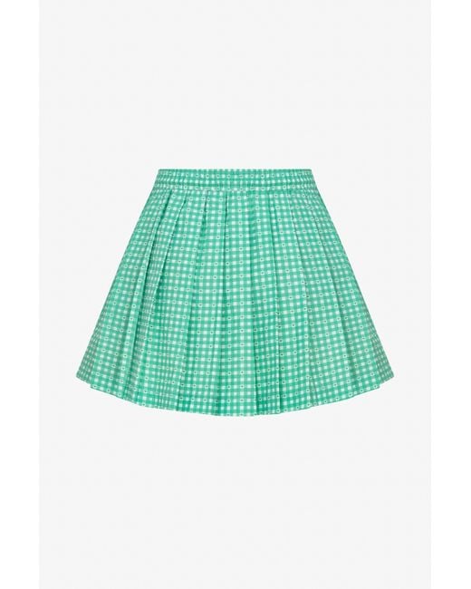Je Te Veux Green Sweetheart Gingham Pleated Skirt