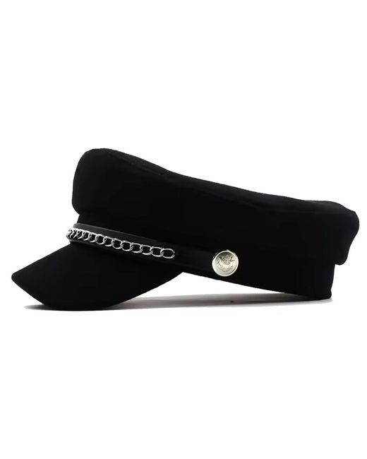 Chanel Joan Elkayam Black Chain Trim Detailed Wool Blend Baker Boy Hat