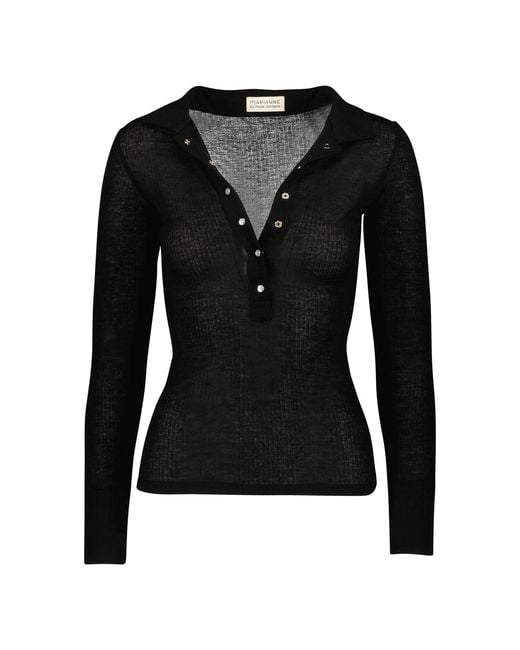 Marianne by Marie Jordane Black Britney Polo Neck Sweater