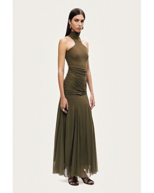Nocturne Green Neutrals Halter Neck Draped Maxi Dress