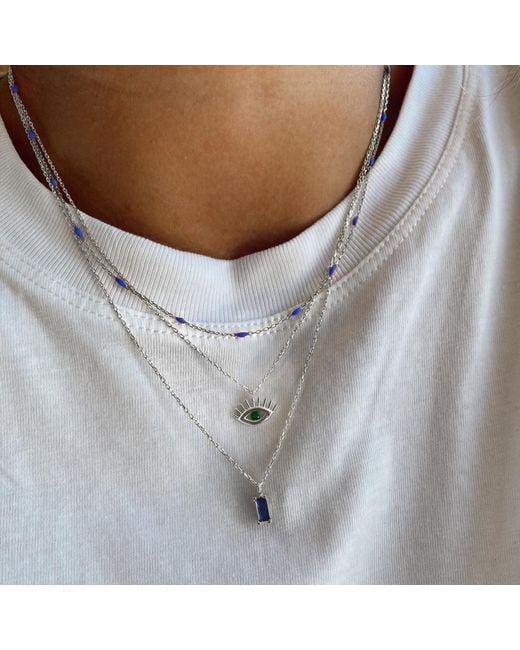 Spero London Metallic Emerald Eye Evil Eye Sterling Necklace & Stud Earring Set