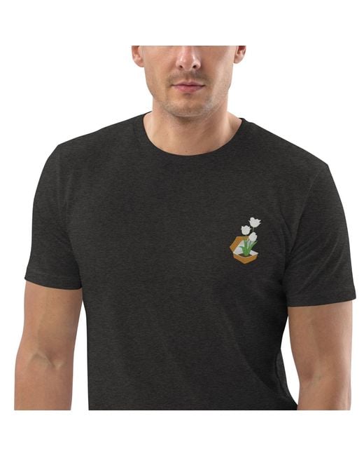 Anchor and Crew Black Heather Tulip Garden Dystopia Organic Cotton Embroidered T-Shirt for men