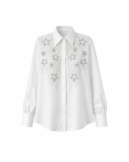 Exquise White Neutrals Bernard Embroidered Cotton Shirt