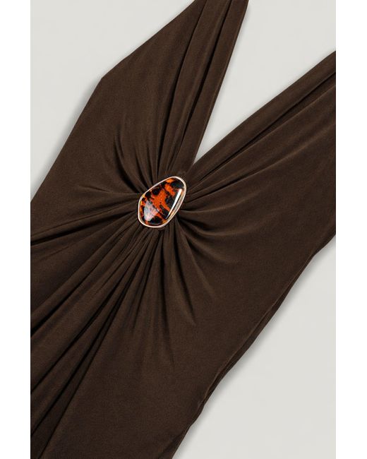 Nocturne Brown Halter-Neck Draped Maxi Dress