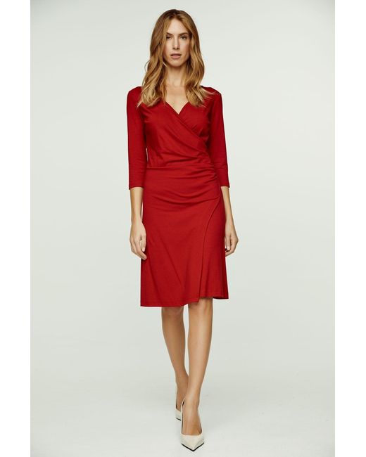 Conquista Red Faux Wrap Dress