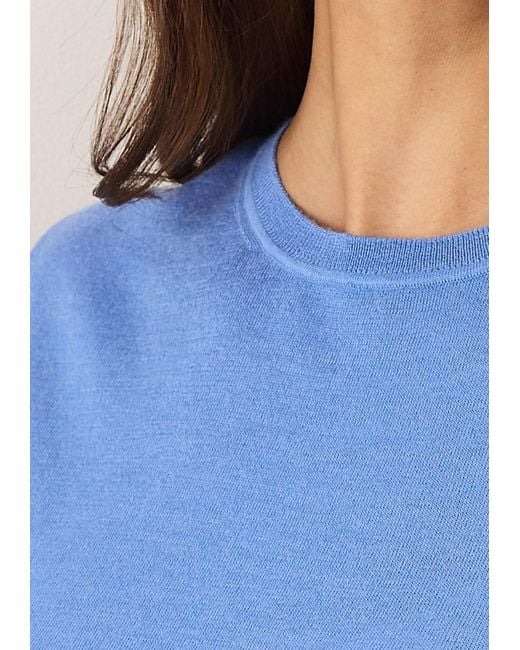 Loop Cashmere Blue Crew Neck Short Sleeve Sweater